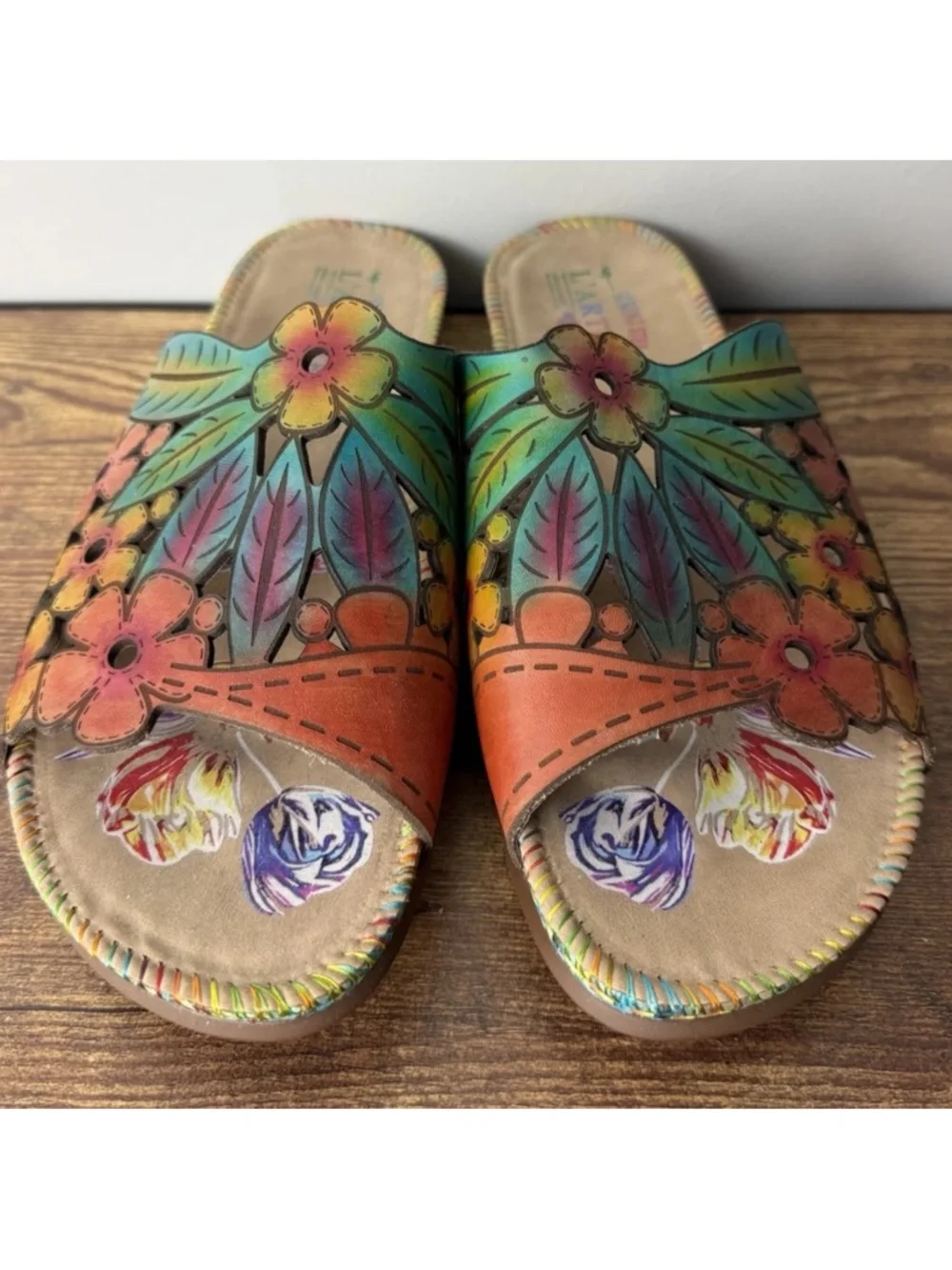 L'Artiste Soloa Spring Step Sandals Size 41 US 9.5 10 Slip On Leather Floral - Picture 4 of 10